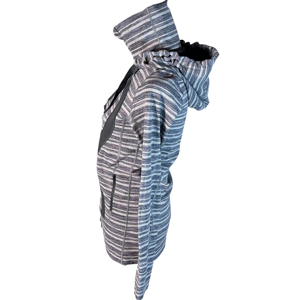 Lululemon Stride Hoodie Women Size 6 Gray Striped Full Zip Thumbholes - Picture 2 of 9
